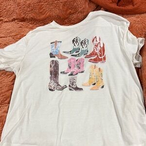 White T-Shirt with Colorful Cowboy Boots Print